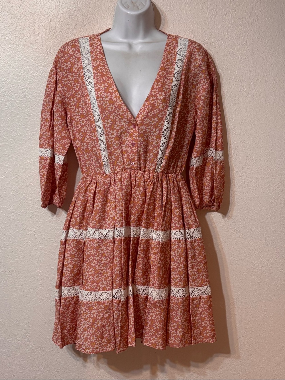 Maje Cottagecore Daisy Print Lace Braid Dress Size 38 (Medium) NWT